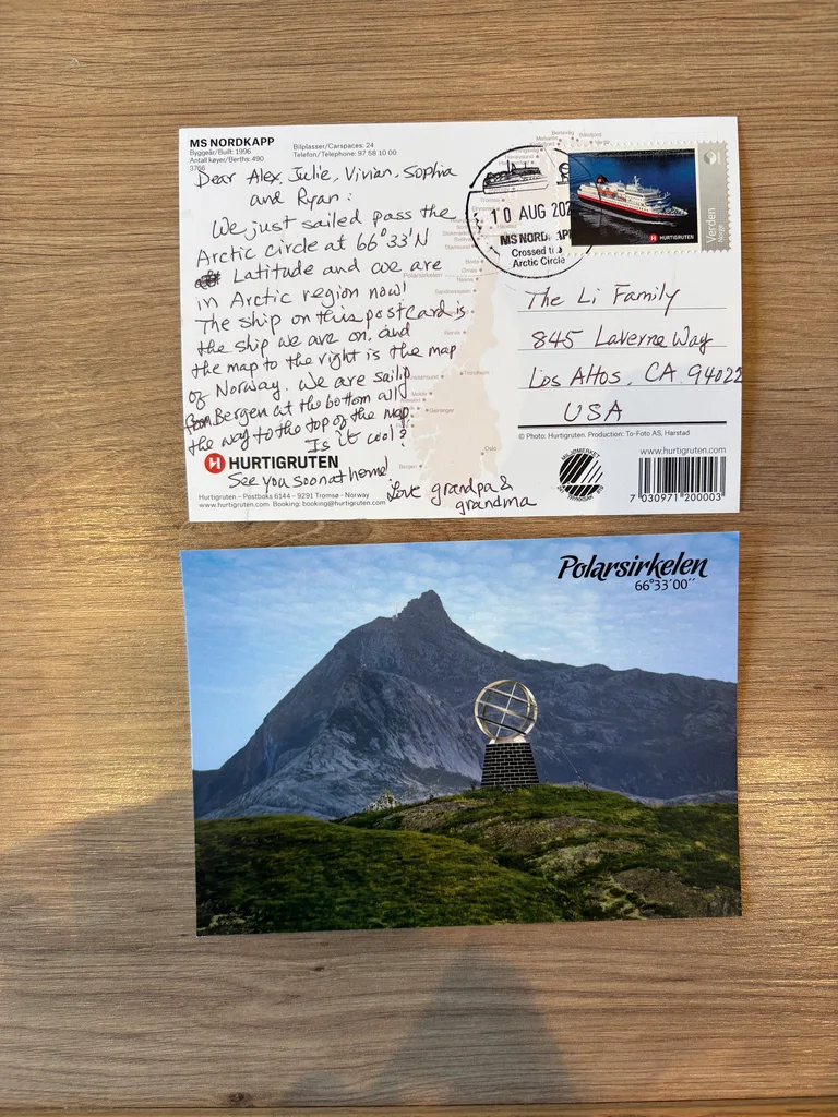 I bought two post cards and have them stamped with Arctic circle postmark