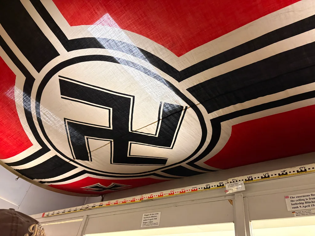 Nazi flag hanging on the ceiling