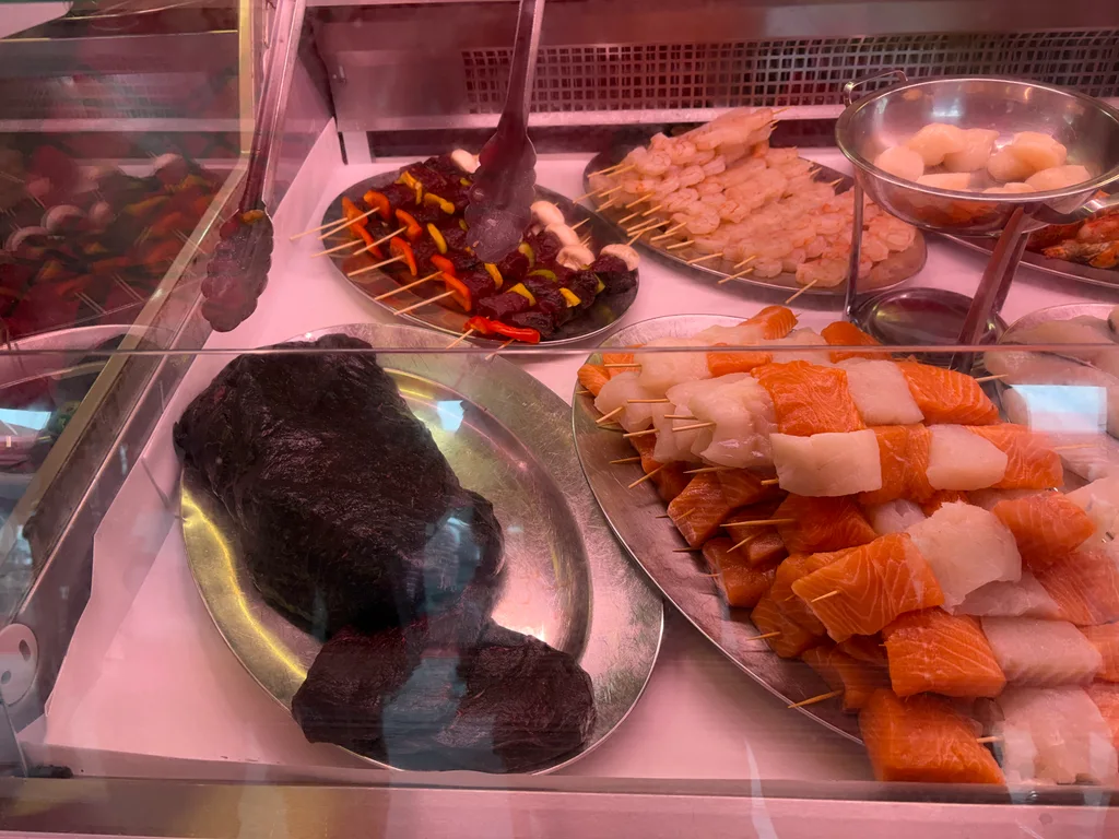 Raw whale meat at the fish market