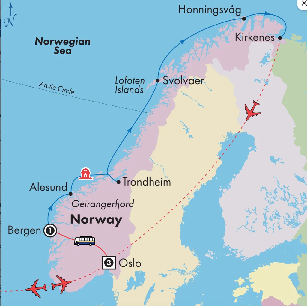 The route of the Trip, starting from Oslo